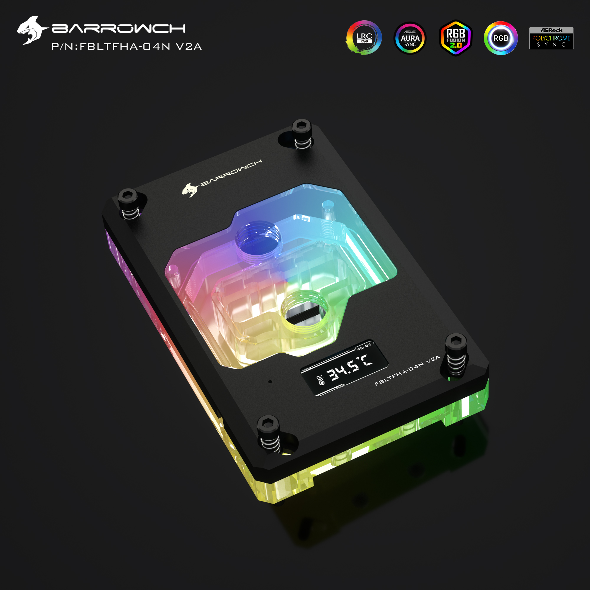 Picture of BARROW CH CPU Waterblock Colour Screen Digital Display for AMD Ryzen AM5/AM4/X399